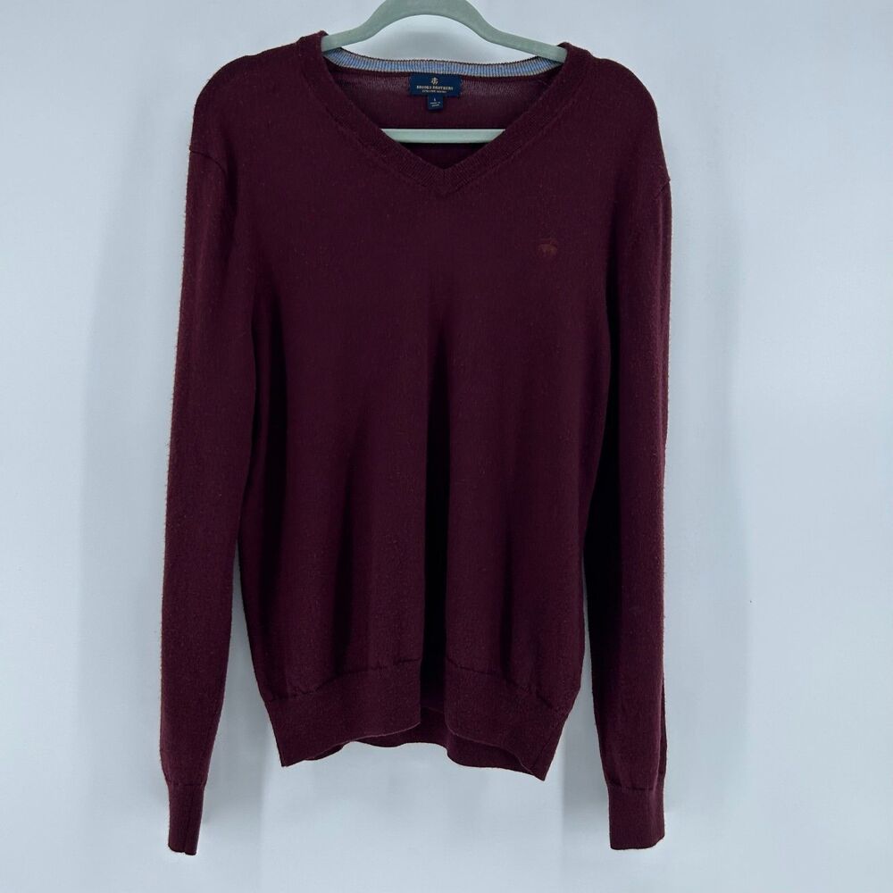 Brooks Brothers Extra Fine Merino Wool V-Neck Sweater Men's L Burgundy Red Knit
